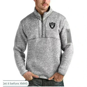 Antigua Las Vegas Raiders Heather Gray Quarter-Zip Pullover Jacket 3XL